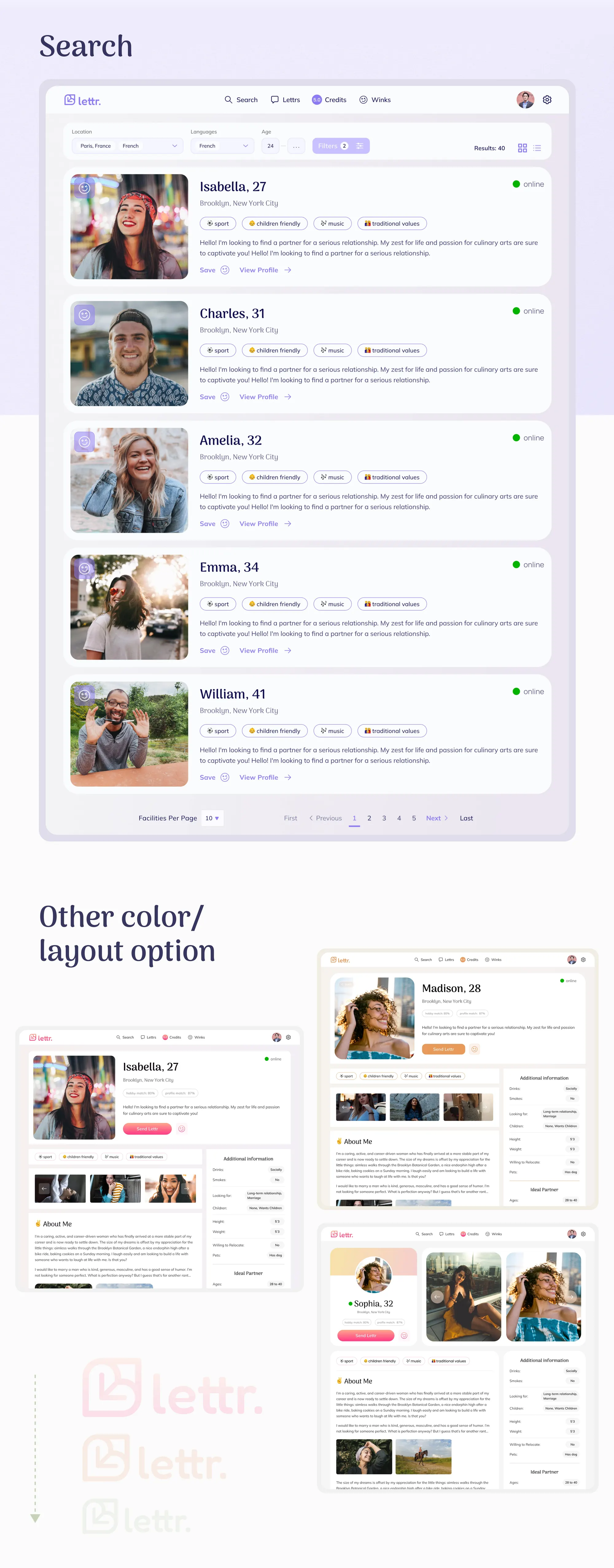 lettr. search results and alternative colour and layout options
