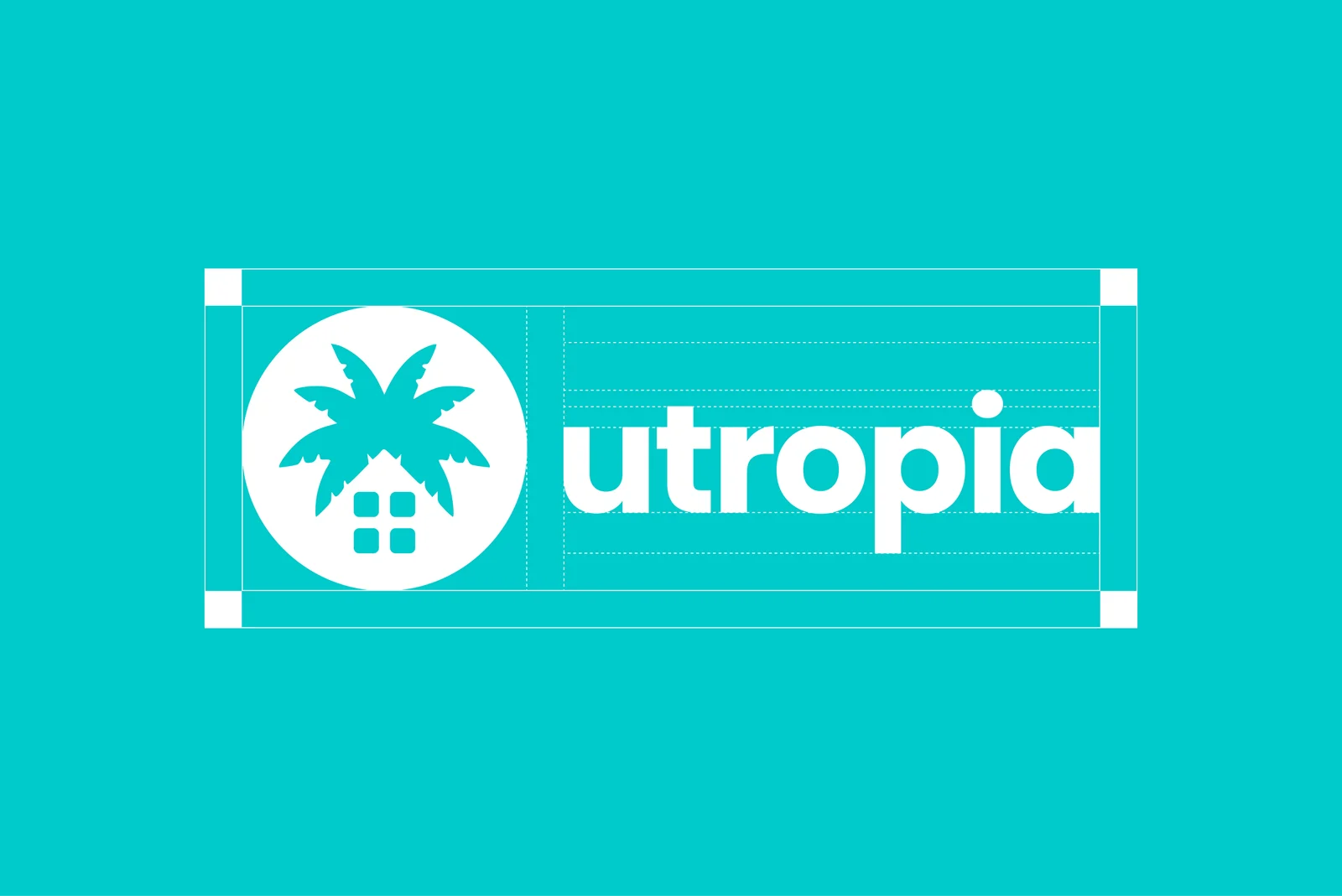 The Utropia lockup on its construction grid — mark, clear space and baseline relationships